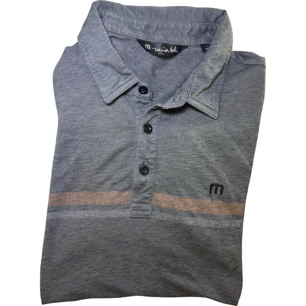 TravisMathew Mens Polo Shirt Size M Gray Heathered Stripe Short Sleeve Golf 2841